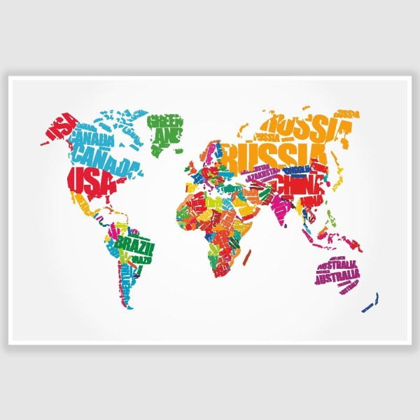 World Map Typography Poster (12 x 18 inch)