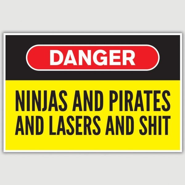 Warning - Ninjas and Pirates Funny Poster (12 x 18 inch)