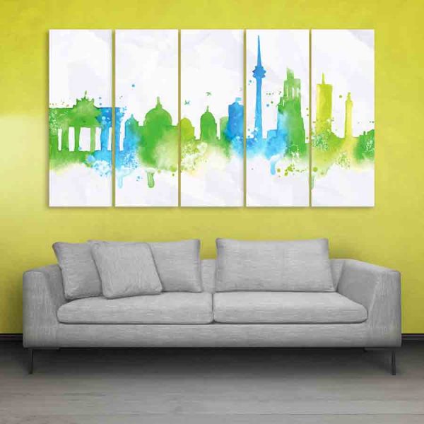 Multiple Frames Skyline Watercolor Wall Painting (150cm X 76cm)
