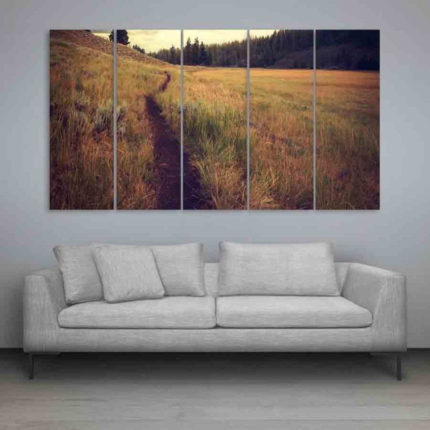 Multiple Frames Nature Grass Wall Painting (150cm X 76cm)