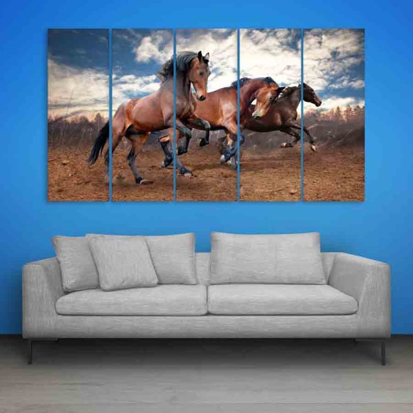 Multiple Frames Running Horses Wall Painting (150cm X 76cm)