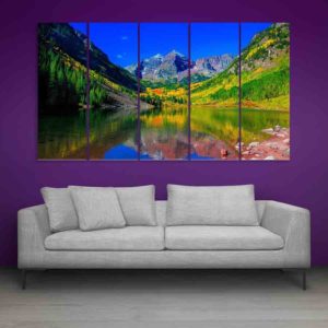 Multiple Frames Beautiful Nature And Hills Wall Painting (150cm X 76cm)