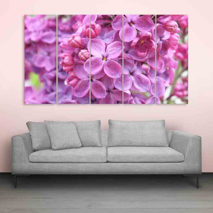 Multiple Frames Beautiful Lilac Flowers Wall Painting (150cm X 76cm)