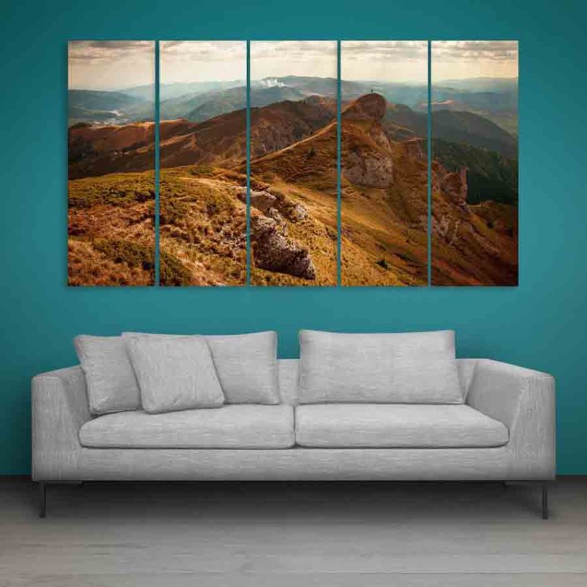 Multiple Frames Beautiful Mountains Nature Wall Painting (150cm X 76cm)