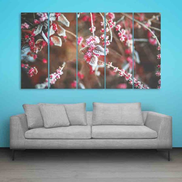 Multiple Frames Snow Cherry Leaves Wall Painting (150cm X 76cm)