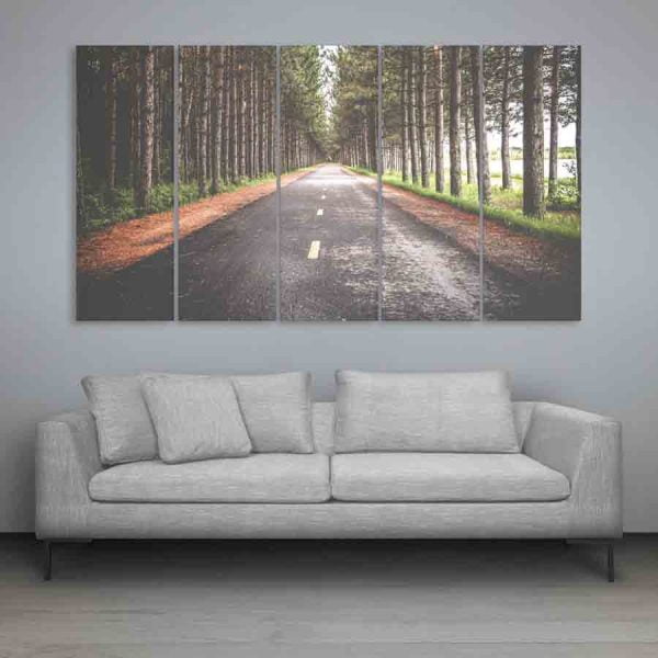 Multiple Frames Road In Woods Wall Painting (150cm X 76cm)