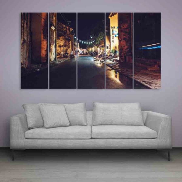 Multiple Frames Beautiful Street Lights Wall Painting (150cm X 76cm)