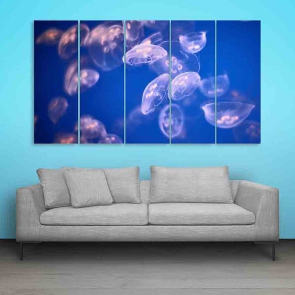 Multiple Frames Beautiful Jelly Fishes Wall Painting (150cm X 76cm)