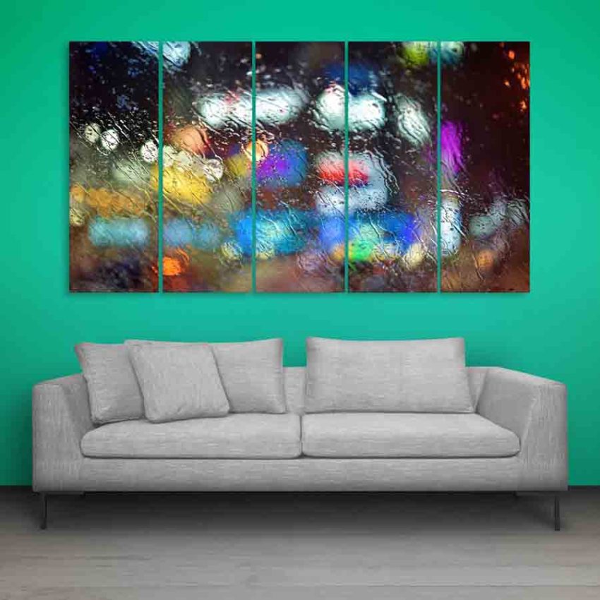 Multiple Frames Water On Glass Wall Painting (150cm X 76cm)