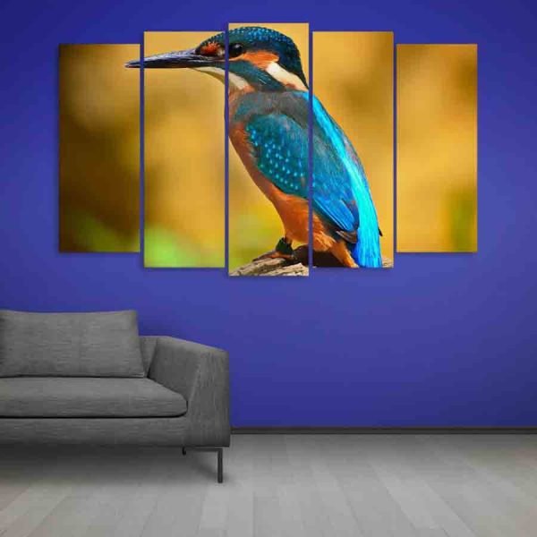 Multiple Frames Beautiful Kingfisher Bird Wall Painting (150cm X 76cm)