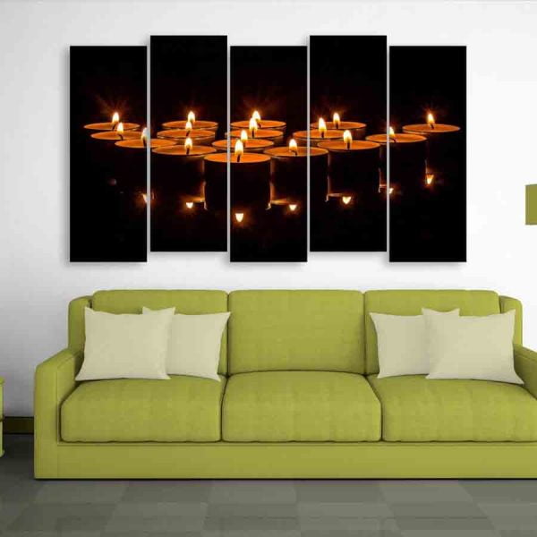 Multiple Frames Beautiful Candle Lights Wall Painting (150cm X 76cm)