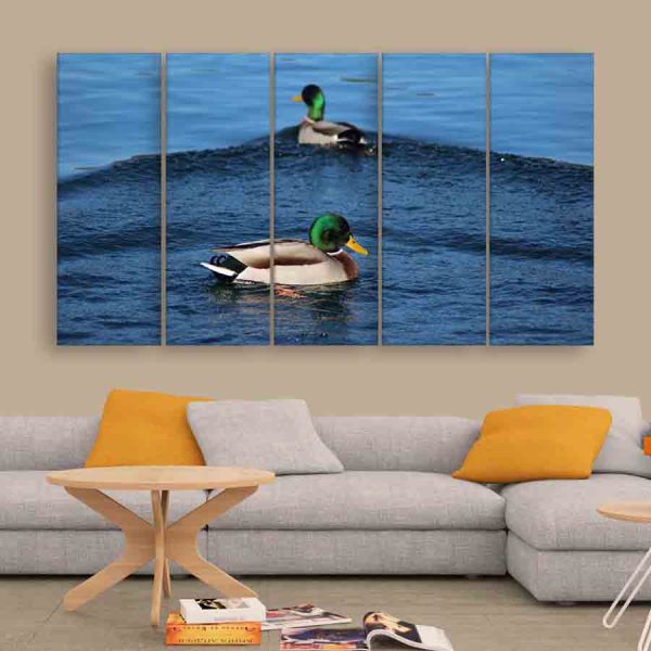 Multiple Frames Beautiful Ducks Wall Painting (150cm X 76cm)