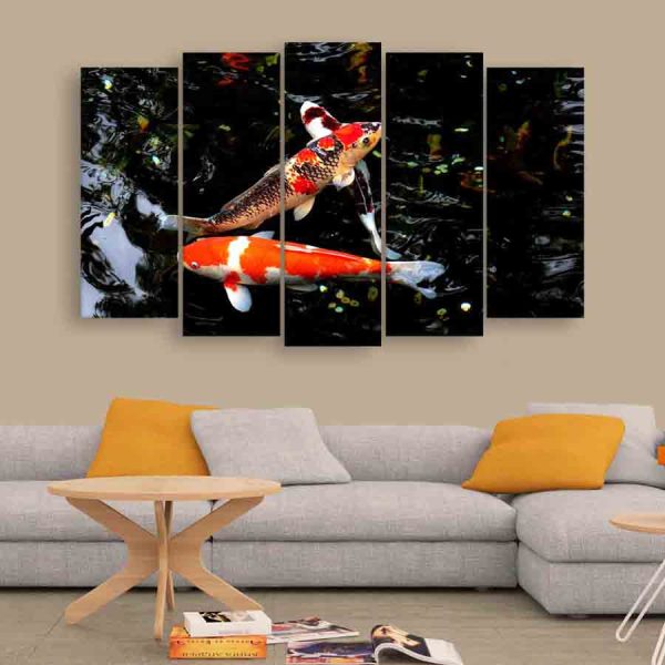 Multiple Frames Beautiful Fishes Wall Painting (150cm X 76cm)