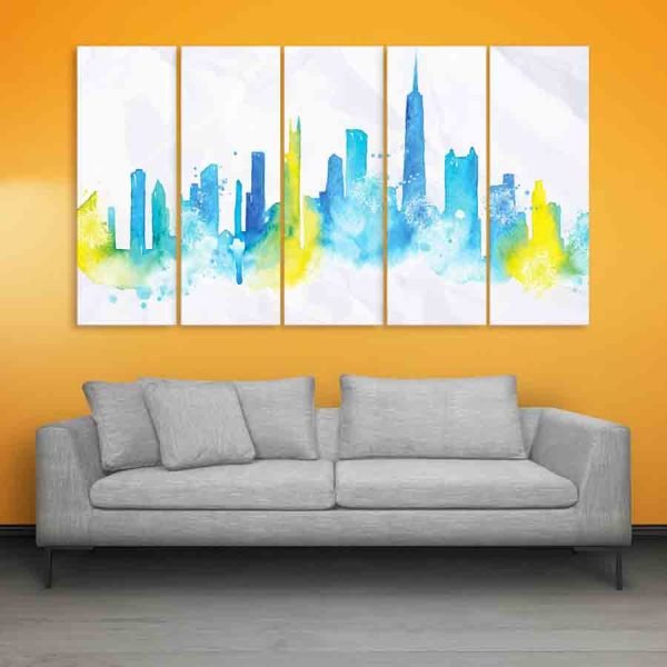 Multiple Frames Chicago Skyline Wall Painting (150cm X 76cm)