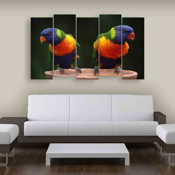Multiple Frames Beautiful Parrots Wall Painting (150cm X 76cm)