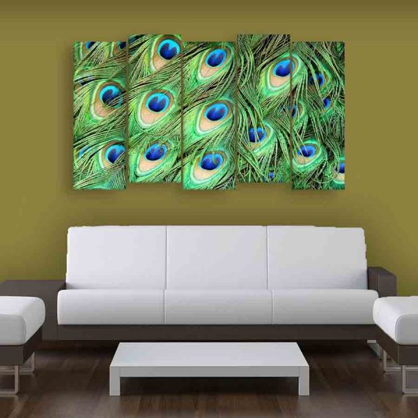 Multiple Frames Peacock Feathers Wall Painting (150cm X 76cm)