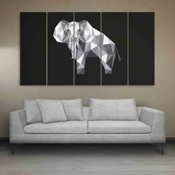 Multiple Frames Elephant Polygon Wall Painting (150cm X 76cm)