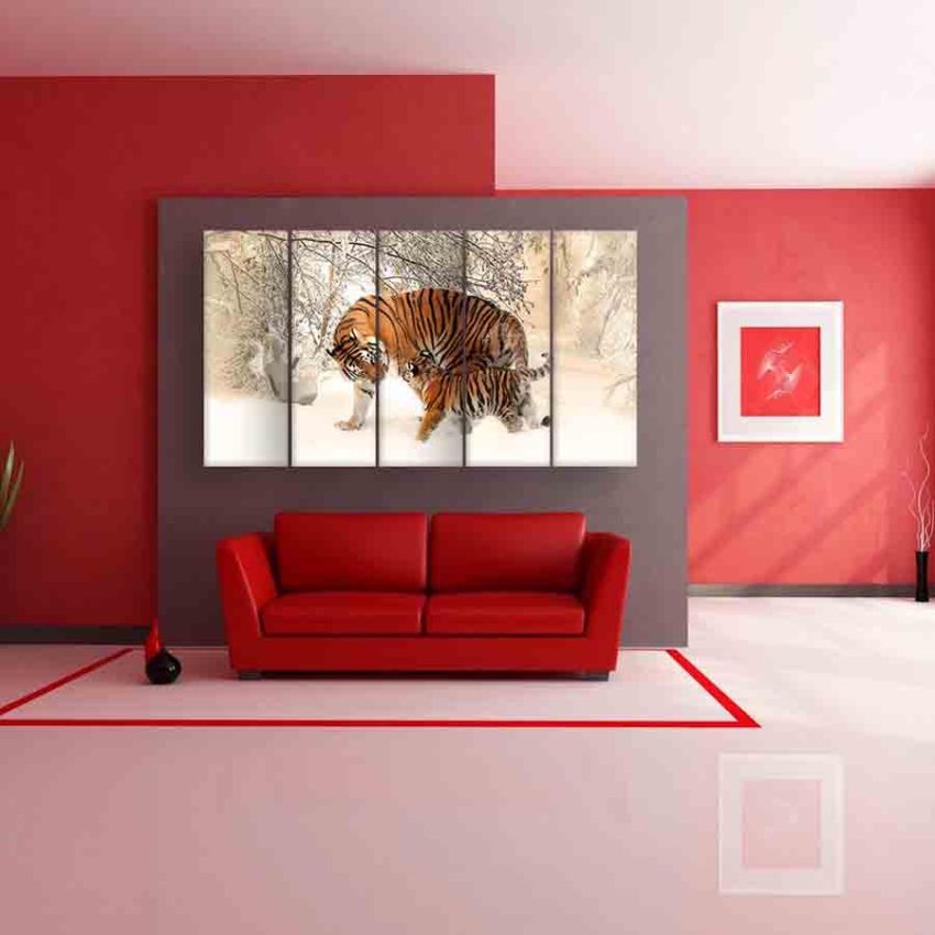 Multiple Frames Tiger Baby Wall Painting (150cm X 76cm)