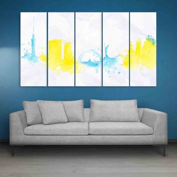 Multiple Frames Skyline Watercolor Wall Painting (150cm X 76cm)
