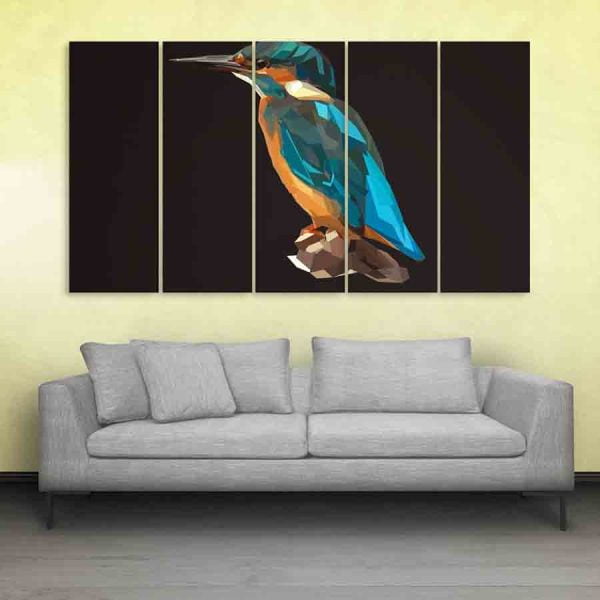 Multiple Frames Kingfisher Bird Polygon Wall Painting (150cm X 76cm)
