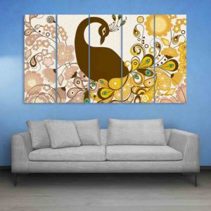 Multiple Frames Peacock And Flowers Wall Painting (150cm X 76cm)