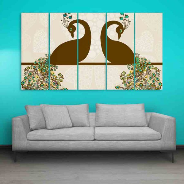 Multiple Frames Beautiful Peacock Wall Painting (150cm X 76cm)