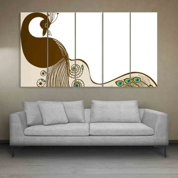 Multiple Frames Beautiful Peacock Wall Painting (150cm X 76cm)