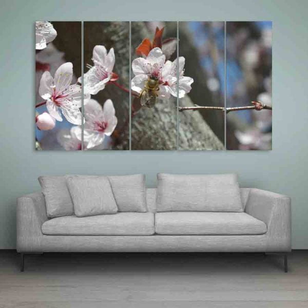 Multiple Frames Bee And Leaves Wall Painting (150cm X 76cm)