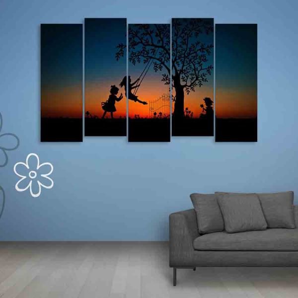 Multiple Frames Beautiful Children playing Wall Painting (150cm X 76cm)
