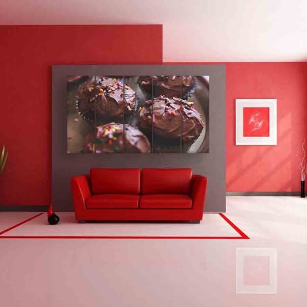 Multiple Frames Chocolate Cupcakes Wall Painting (150cm X 76cm)