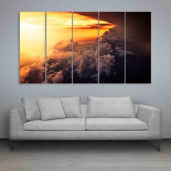 Multiple Frames Beautiful Clouds Wall Painting (150cm X 76cm)