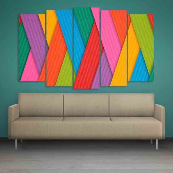 Multiple Frames Colorful Strips Wall Painting (150cm X 76cm)
