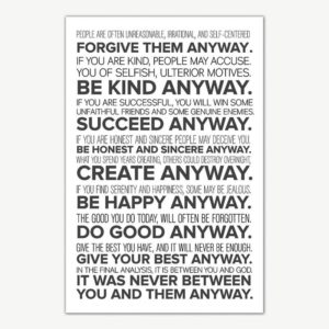 Mother Teresa Do It Anyway Quote Poster Art | Inspirational Posters For Room