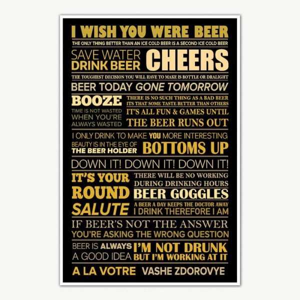 I Wish You Were Beer Quotes Poster Art | Funny Posters For Room