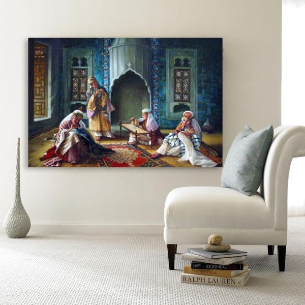 Canvas Painting - Beautiful Women Weaving Art Wall Painting for Living Room