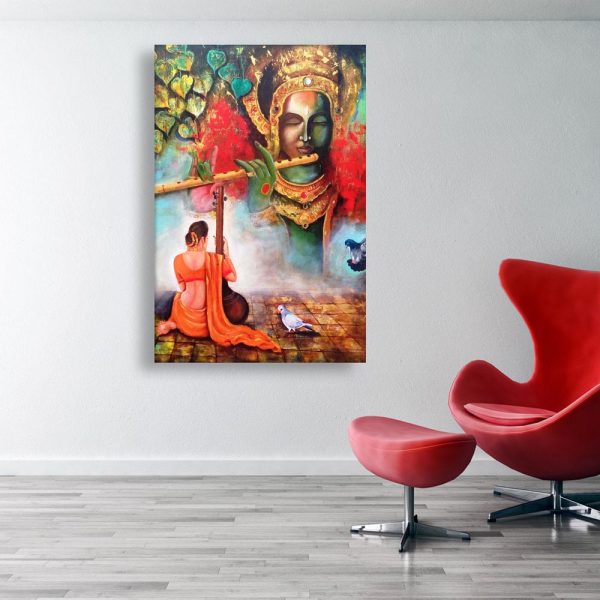 Canvas Painting - Beautiful Lord Krishna Art Wall Painting for Living Room