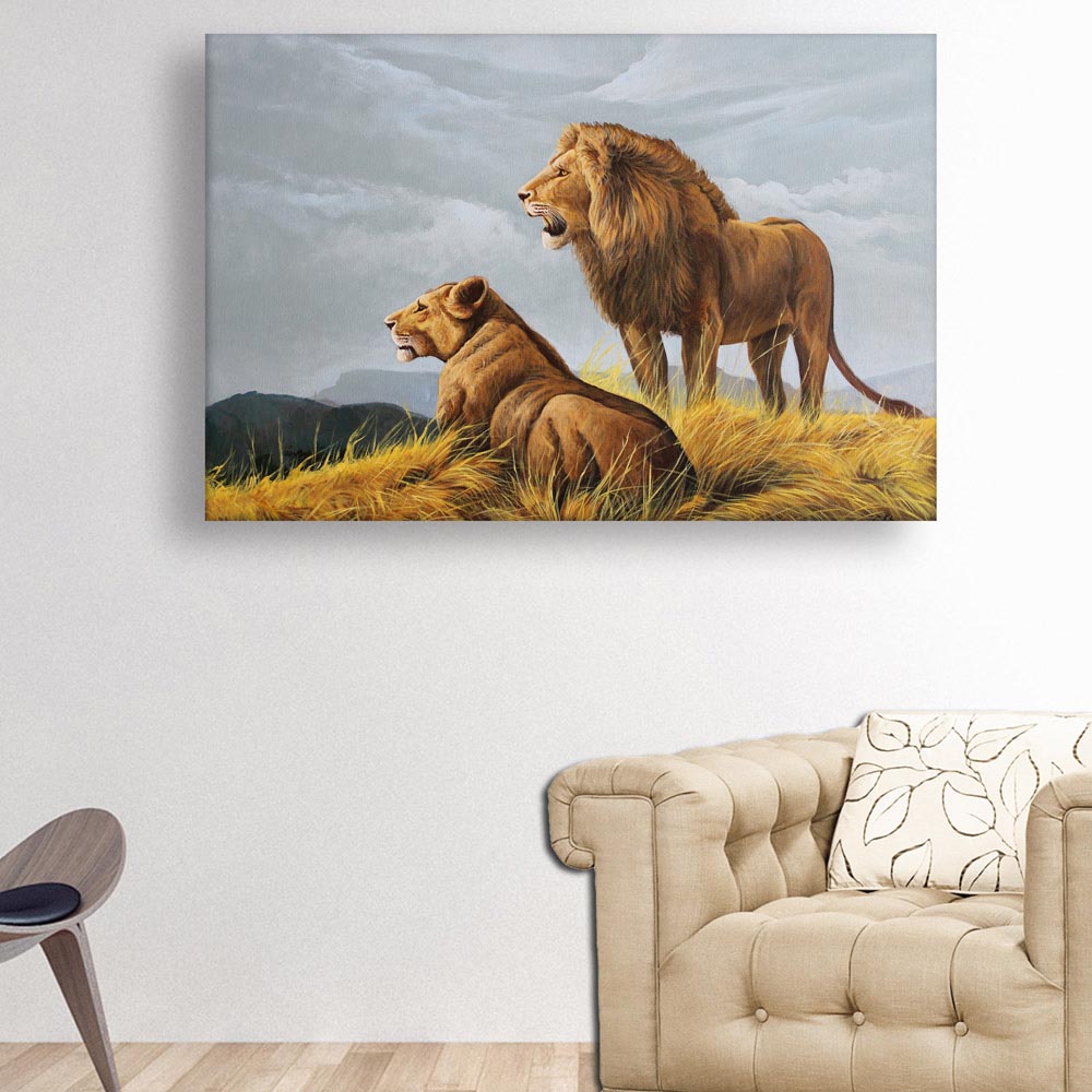 Canvas Painting Beautiful Lions