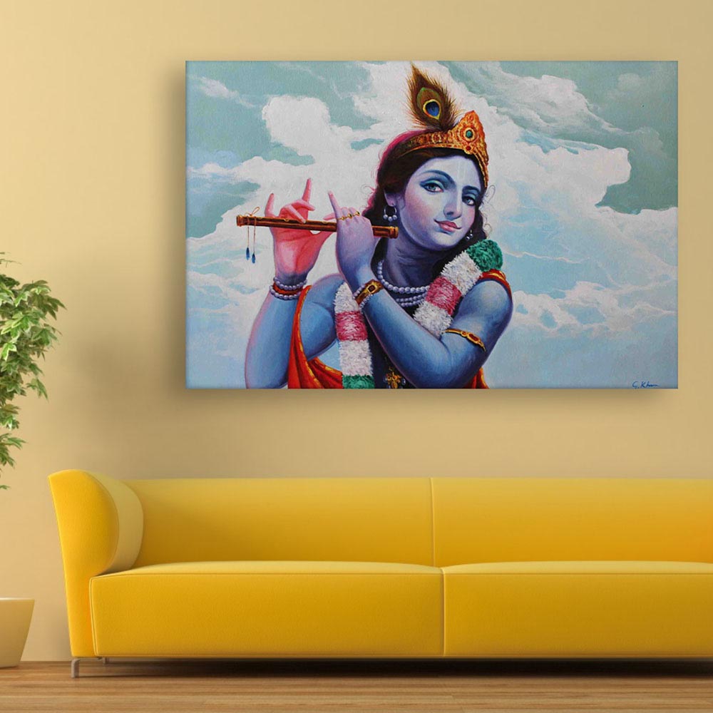 Canvas Painting - Lord Krishna Art Modern Wall Painting For Living ...