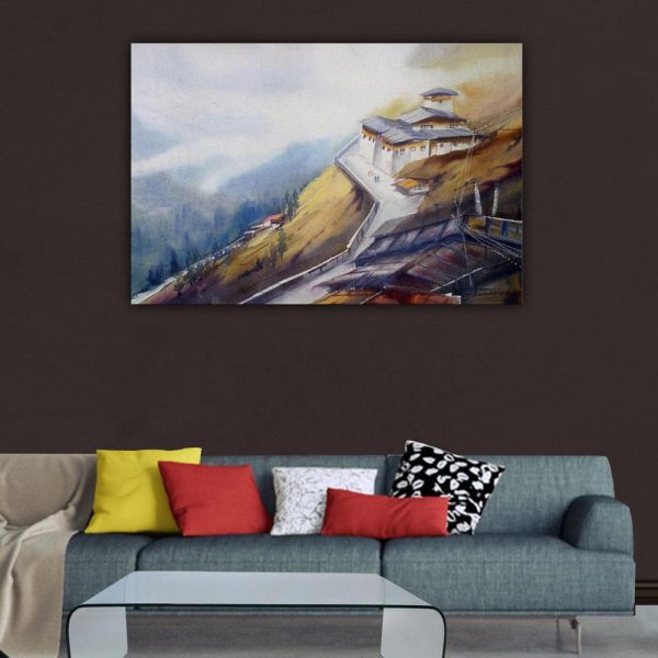 Canvas Painting - Beautiful Buddhist Monastry in Mountains Art Wall Painting for Living Room
