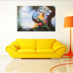 Canvas Painting - Beautiful Radha Krishna Peacock Art Wall Painting for Living Room