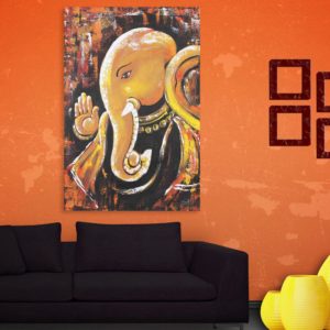 Canvas Painting - Beautiful Lord Ganesha Religious Art Wall Painting for Living Room