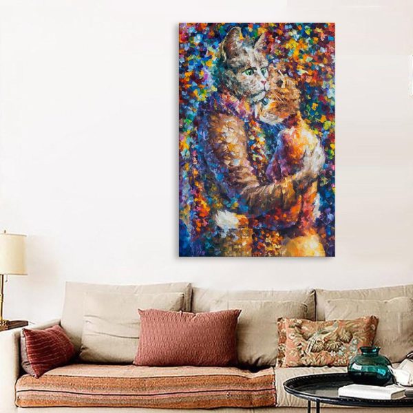 Canvas Painting - Beautiful Cat Hug Art Wall Painting for Living Room