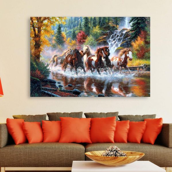 Canvas Painting - 7 Horses Running Vastu Wall Painting for Living Room