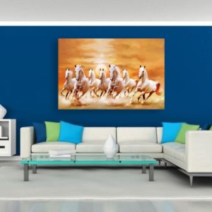 Canvas Painting - 7 Horses Running Vastu Wall Painting for Living Room