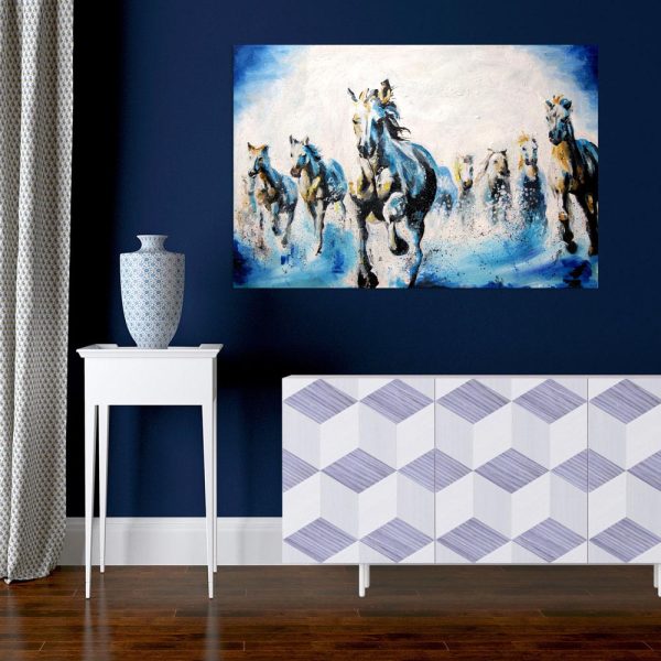 Canvas Painting - Beautiful Seven Horses Running Art Vastu Wall Painting for Living Room