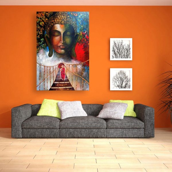 Canvas Painting - Beautiful Buddha And A Monk Art Wall Painting for Living Room