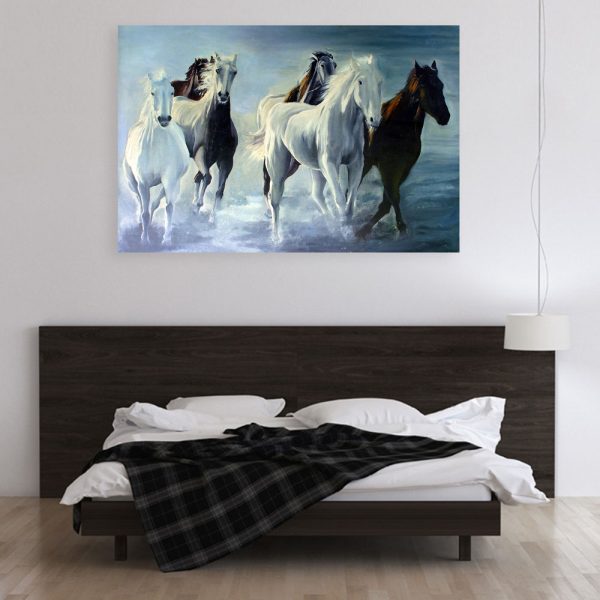 Canvas Painting - Beautiful Horses Running Vastu Art Wall Painting for Living Room