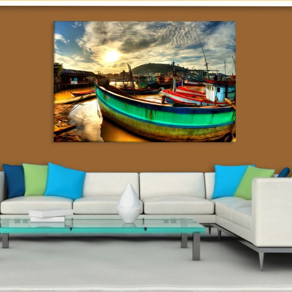 Canvas Painting - Beautiful Ships In Lake Illustration Art Wall Painting for Living Room