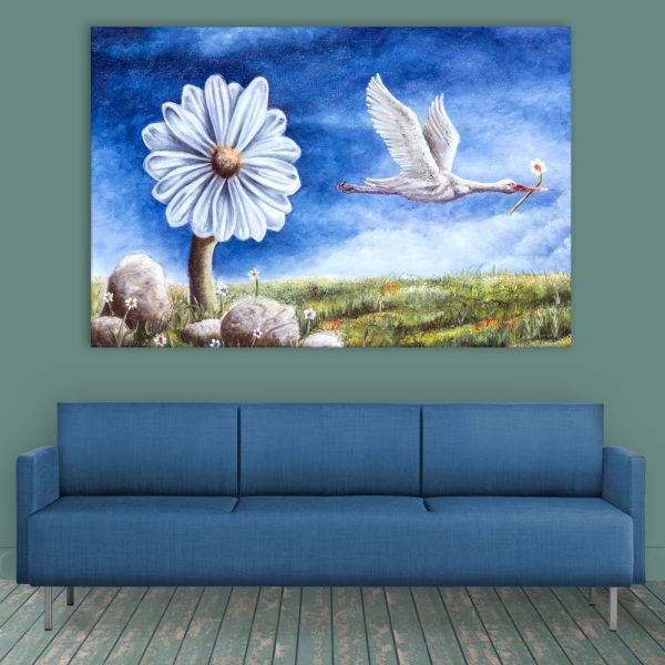 Canvas Painting - Beautiful Flower & Bird Illustration Art Wall Painting for Living Room