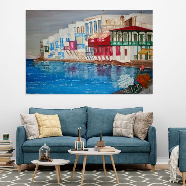 Canvas Painting - Beautiful Houses on a Lake Art Wall Painting for Living Room